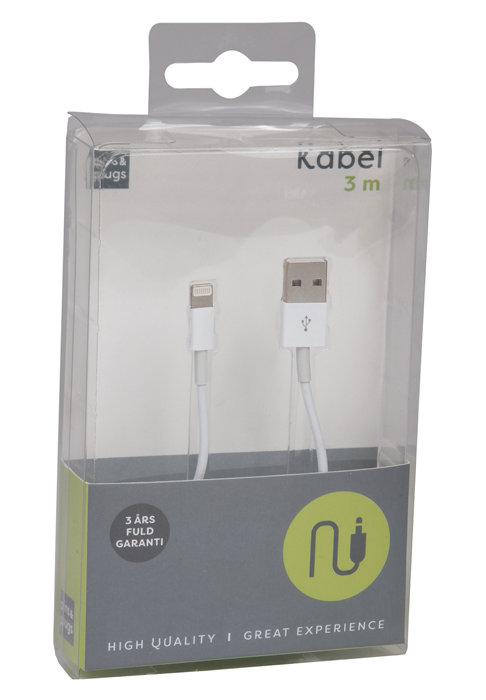 USB-A til lightning kabel - 3 meter